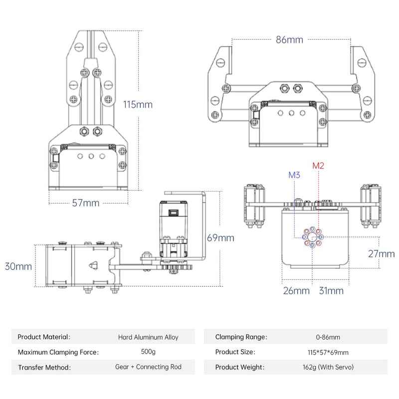 Mechanical Claw Robot Gripper Grabber Pickup Robot DIY, BigClaw Without Servo