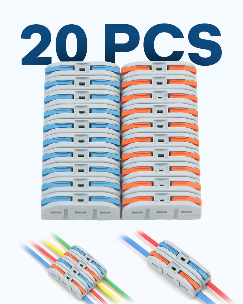 20 PCS Eugiichr Lever Wire Connectors - Quick Connect Professional Electrical Compact Push-in Terminal Splicing Kit for Various Circuits Inline Splices (1-in/1-out), AWG 28-12