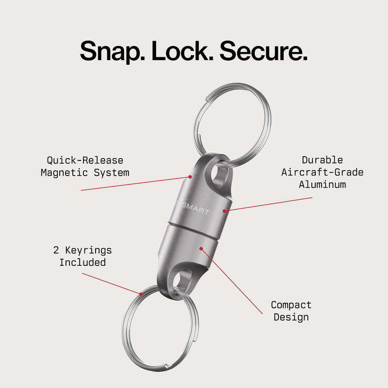 KeySmart MagConnect Magnetic Key Holder for Purse, Key Chains for Car Keys - Detachable Key Ring Quick Release Keychain Titanium (3 Pack)