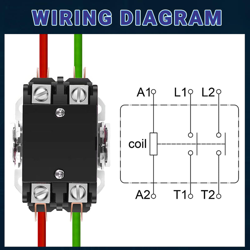 HVAC Motor Contactor, 24V 40 Amp Coil 2 Pole Replacement Relays Compatible with C230B, Air Conditioner, Heat Pump, Refrigeration Systems