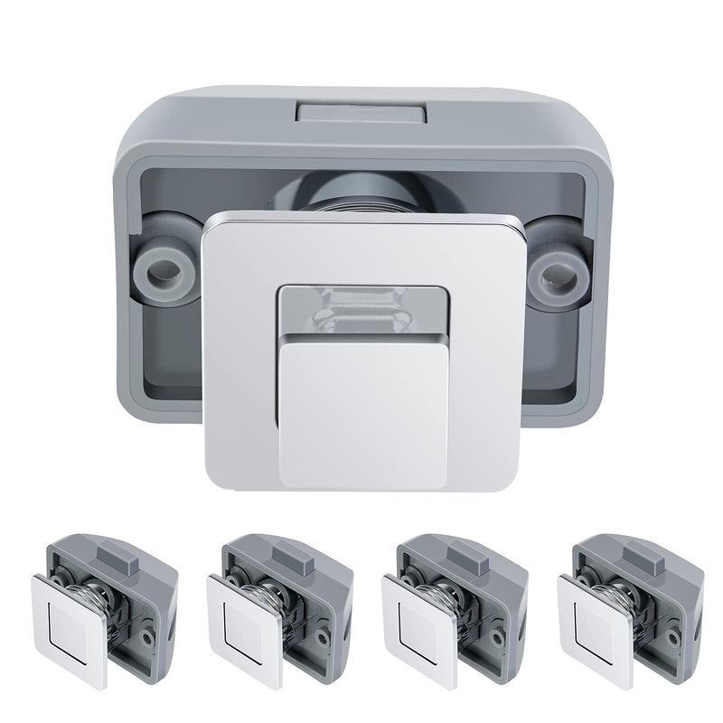 WELLUCK Keyless RV Push Cabinet Locks, Metal Push Button, 5 Packs Camper Cupboard Knob RV Compartment Latch Catches for Caravan Yacht Boat Motorhome Cabinet Drawer, Zinc Alloy Button & Solid Push Rod Push Button/5 Packs