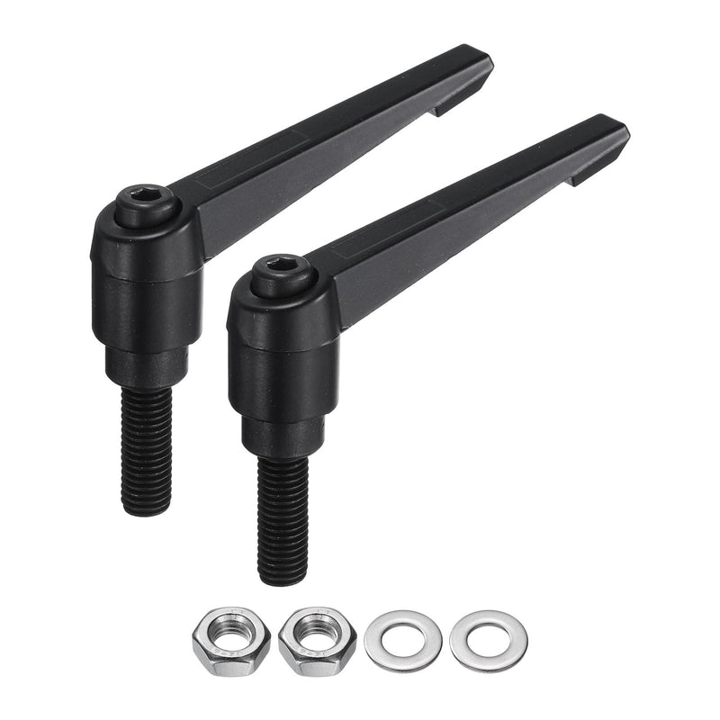 uxcell 2pcs Lever Adjustable Handles M10 x 32mm Metric Male Thread with Nuts Washers, Level Clamping Handle Set Hand Stud Knobs Rotating Screw Handles Bolts with Locking Lever, Black