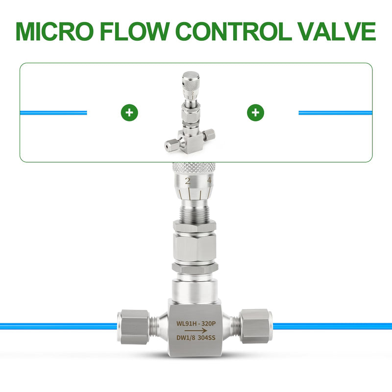TAISHER 1PCS 304 Stainless Steel Reduce Port 3mm Needle Valve 1/8" OD，Accurate Dials For Micro Flow Control Instrument Gauge Water Gas Oil