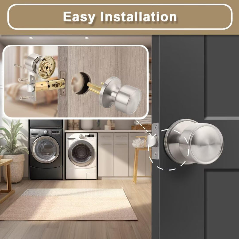 3 Pack Flat Passage Closet Door Knobs Interior in Satin Nickel, Non-Locking Modern Kitchen Door Handle Interior, Indoor Keyless Door Knob No Lock for Hallways 3 Passage Door Knobs