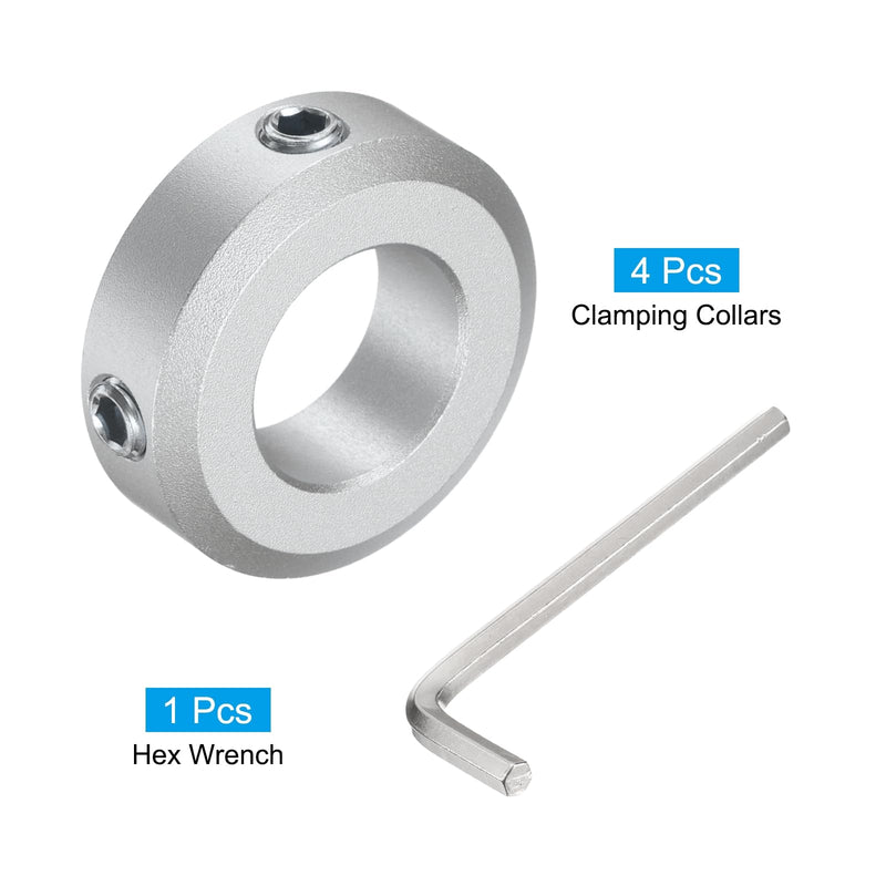 uxcell Set Screw Shaft Collar for 17mm Shaft, 4pcs Clamping Collars 32mm OD, 10mm Thickness, Aluminum Alloy Clamp-On Collar with M6 Set Screws and a Wrench