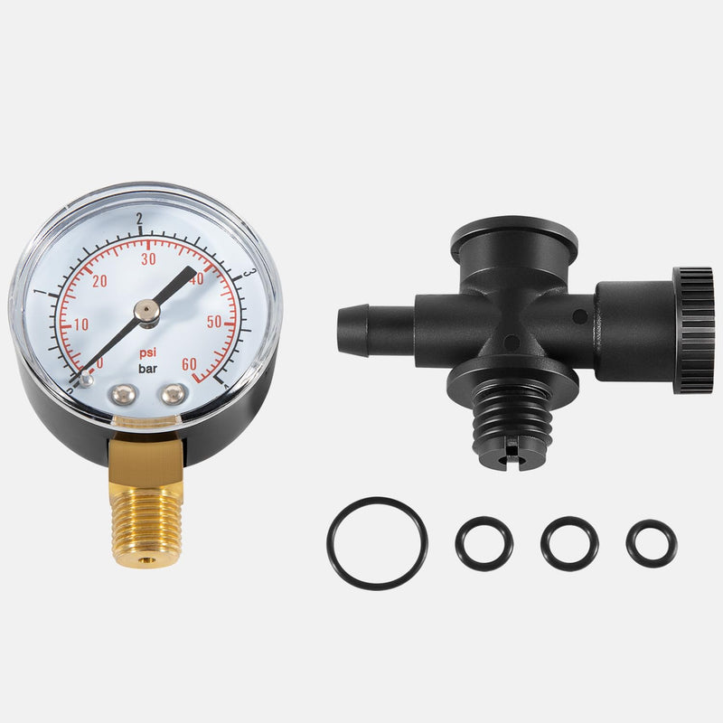 DEX2400S Filter Air Gauge Adapter Assembly + ECX270861 Pressure Gauge + DEX2400Z3A O-Ring Set for Filter Relief Valve Stem Fit for Hayward Most Swimming Pool Filters