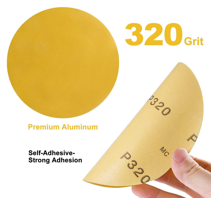 100 PCS PSA Sanding Discs 6 Inch 320 Grit Adhesive Backed Sandpaper Roll Sticky-Back Sandpaper for DA Sander Self Stick Aluminum Oxide Round Automotive Sandpaper with Sticky Back 100PCS 320Grit