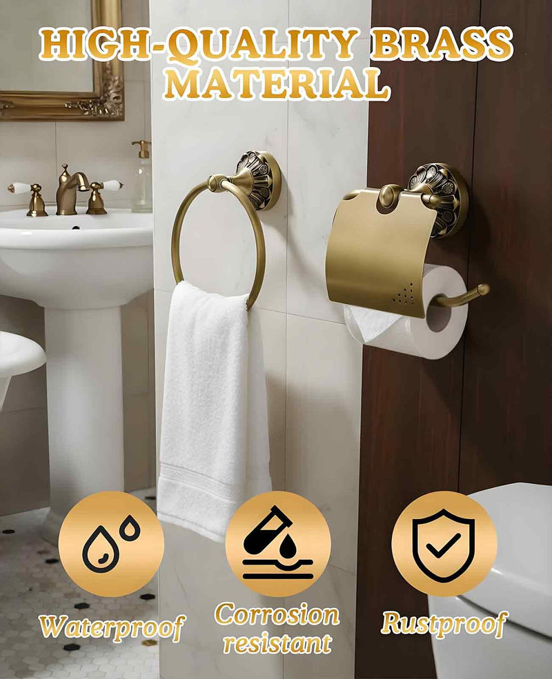 2PCS Antique Brass Toilet Paper Holder, Vintage Gold Bathroom Accessories Hardware Wall Mount