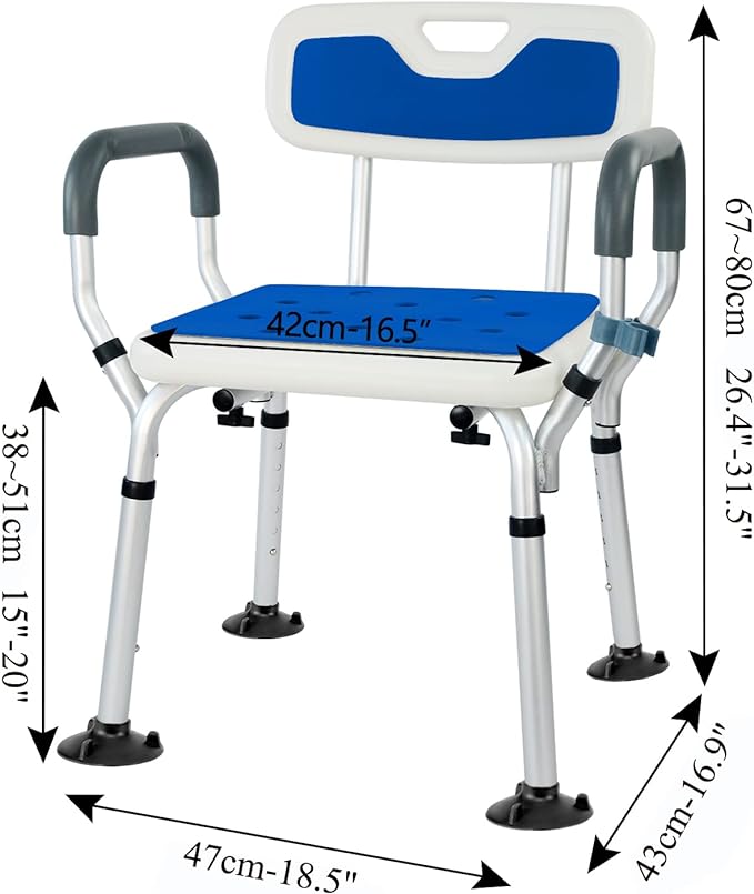 Large Suction Cup Shower Chair, Bath Chair, Nursing Care, 6 Levels of Height Adjustable, Backrest, Handrail, Removable, Aluminum Alloy Frame, Lightweight, Durable, For Showers, Nursing Care Dining - NewNest Australia