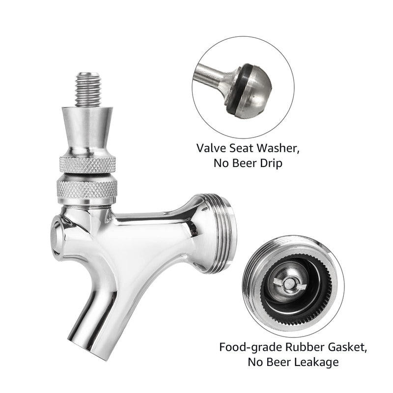 Beer Faucet Stainless Steel Beer Tap Faucet Keg Tap with Beer Faucet Tap Handle, Beer Tap Faucet Plug, Draft Beer Keg Tap Faucet for US Standard Kegerator Beer Tower Beer Shanks Beer Dispensing