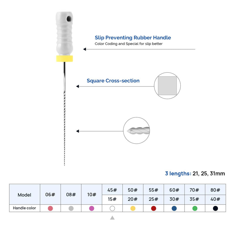 JMU Endodontic Root Canal K Files, Stainless Steel Hand Use K-Files 25mm, 6pcs/Box (1, #15 (25mm)) #15 (25mm) 1