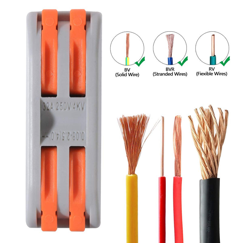 50pcs Conductor Compact Connectors Lever Wire Nut Electrical Connectors with Fixed Base for 2 Circuit Inline Splices 28-12 AWG 50 Pcs 2 series circuit