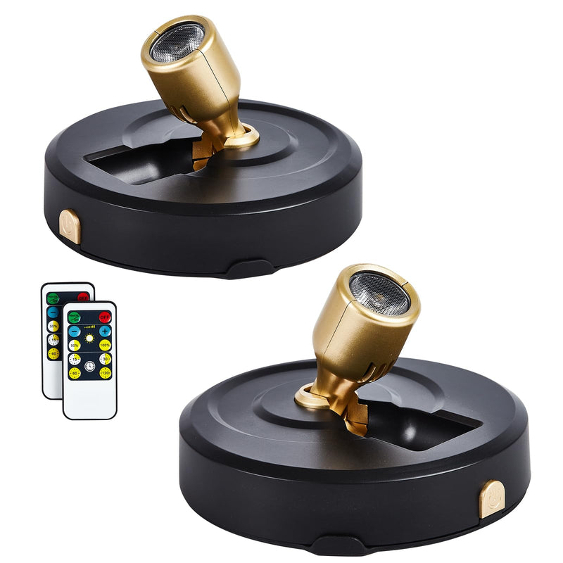 2-Pack Wireless LED Spotlight Battery Operated Picture Lights, Puck Lights with 2 Remote, Dimmable Stick Spot Lights with Timmer for Wall Display Painting Dartboard Artwork Accent Closet Black-G