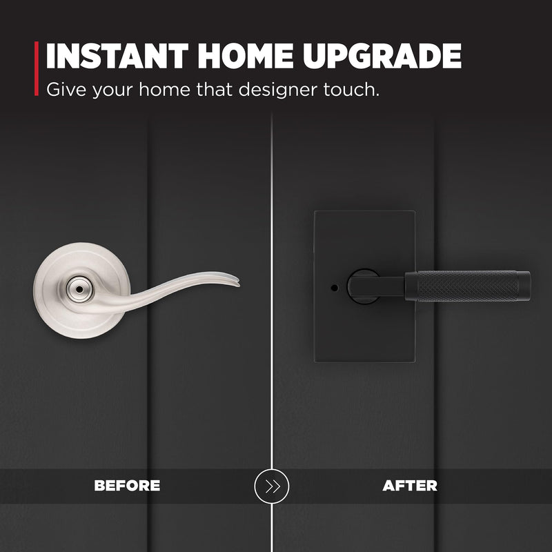 Kwikset Prava Interior Privacy Door Knurled Handle with Lock, Door Lever for Bathroom and Bedroom, Matte Black, Reversible Keyless Push Button Lock Door Lever, with Microban Protection
