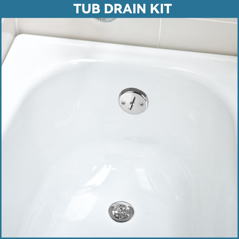 Trip Lever Bath Tub Drain Kit, Universal for 1-1/2" and 1-3/8" Bathtub Drain Replacement, No Putty Installation Bathtub Drain Set with Trip Lever Overflow Faceplate and Strainer, Tub Trim Kit Chrome Plated