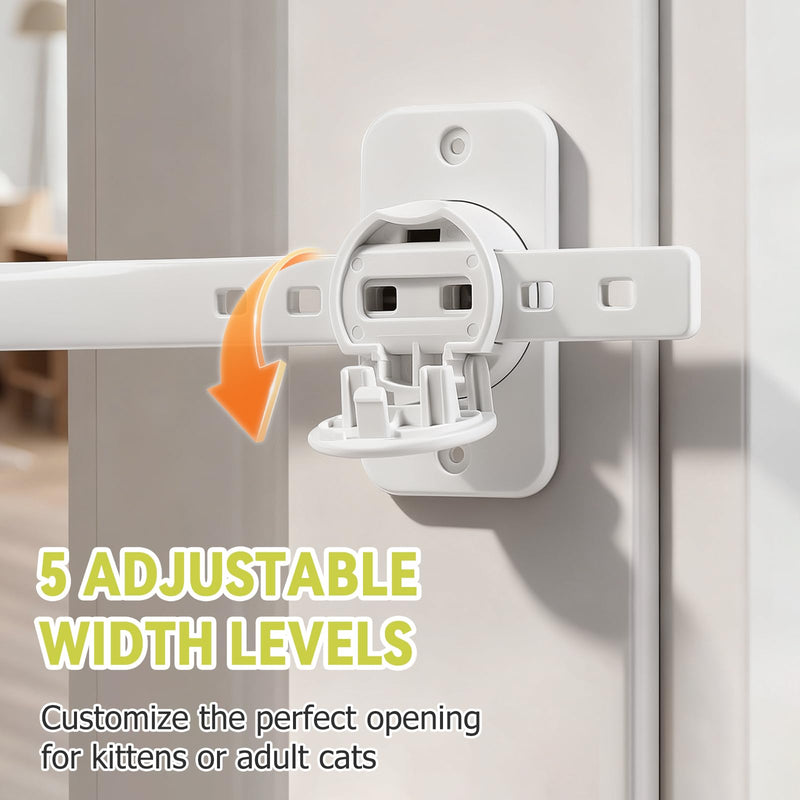 CLYMENE Door Stopper and Latch for Cats, Extra Large Adjustable Cat Door Holder Latch - Keeps Dogs Out of Litter Box & Feeding Area – Tool-Free Installation, White