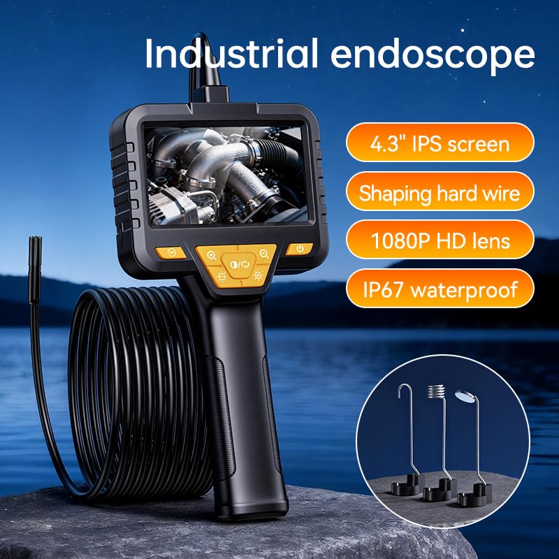 Endoscope Camera with Light: 4.3" 1080P HD Borescope Camera with 8 Adjustable LED Lights, IP67 Waterproof Snake Camera, Ideal for Inspecting Automotive Engines, Pipes, Great Tool for Men (16.5ft)
