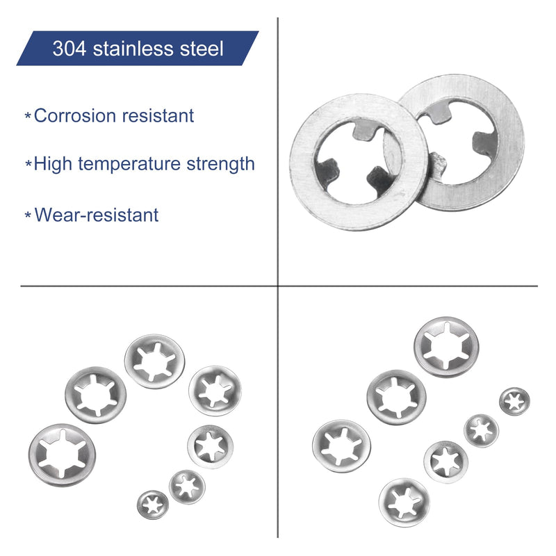 uxcell 120pcs Internal Tooth Washers M2 Push on Retaining Clips Quick Speed ing Washers, 304 Stainless Steel Push Nuts Silver Tone 120