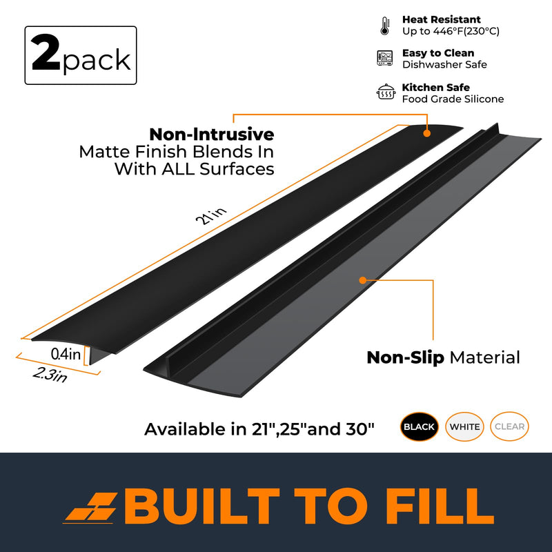 SEVCHY Silicone Stove Gap Covers (2 pack), Stove Guard, Oven Gap Filler, Heat Resistant Stove Gap Filler, Seal Gap between Oven Kitchen Cabinet and Stove Countertop, Easy Clean (21 inch, Black) 21 inch