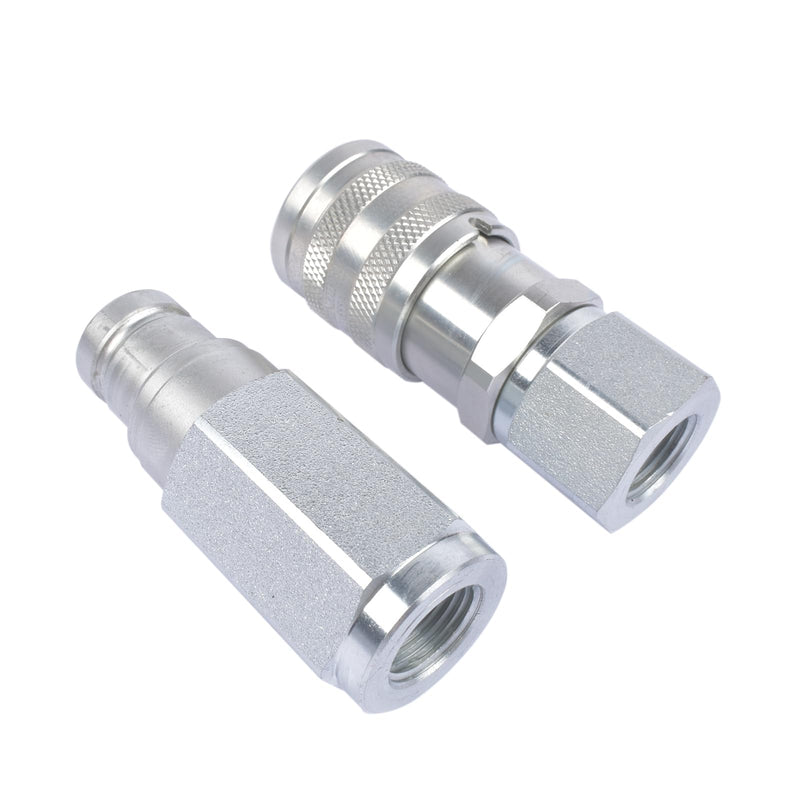 GELUOXI 3/8" Flat Face Hydraulic Quick Connect Coupler Coupling Set w/Dust Caps, 3/8" Body 3/8" NPT Thread