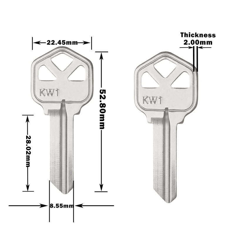 KW1 Blank Key Blanks, Pack of 50 Uncut Blank Keys in Premium Brass, Copper Structures Blank Keys Pack of 50 KW1 Blank Keys
