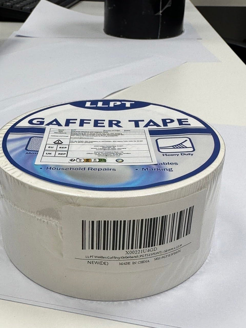 LLPT Gaffers Tape White 2" x 16.5 Yards Matte Non Reflective Easy Tear Residue Free Heavy Duty Gaffing Tape for Cords Photography (PGT515P1WT) 2" x 16.5 Yds 1