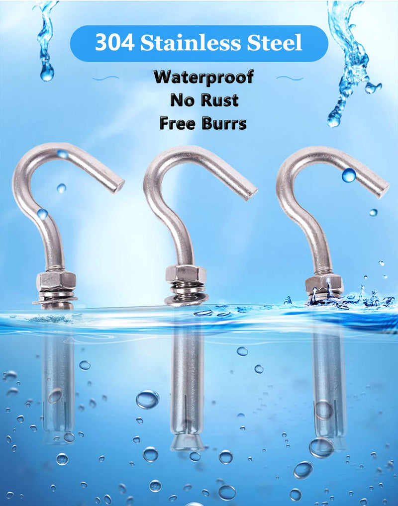Concrete Wall Hook, Lsqurel 304 Stainless Steel Expansion Hook Heavy Duty Concrete Hook Open Cup Hook Expansion Bolts for Concrete Wall (M6-5Pack) M6-5Pack
