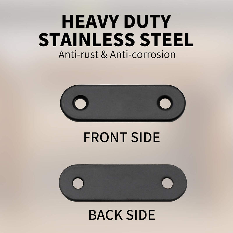 12 Pcs Straight Brace, Flat Brace 2” x 0.6”, Stainless Steel Straight Bracket, Mending Joining Plates for Wood, Board, Bed Frame, Furniture & Shelves, Matte Black Black, 2” x 0.6”, 12 pcs