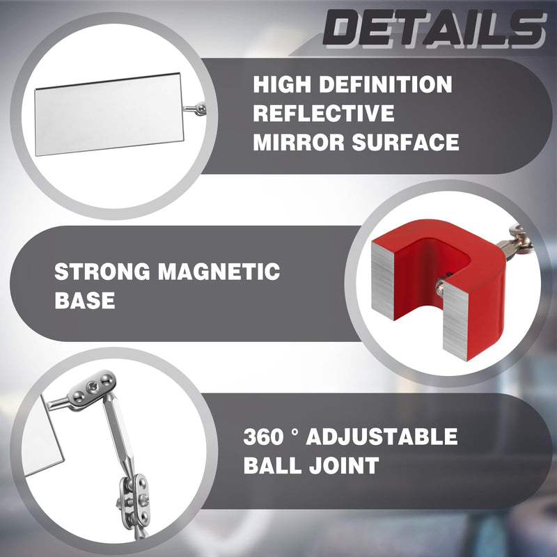 Copkim 2 Pcs Rectangular Inspection Mirrors Magnetic Base Welding Mirror 4" x 2" Magnetic Mirrors Dual Universal Joints 360° Adjustable Design for Mechanical Repair Welding Inspection