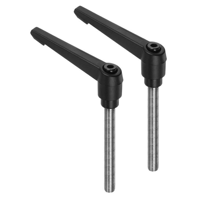 uxcell 2pcs Clamping Lever Handles, M10 x 72mm 304 Stainless Steel Threaded Male Stud, Adjustable Handles Locking Quick Release Ratchet Push Button Bolt Knobs, Black