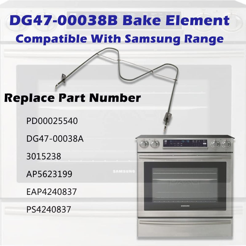 DG47-00038B Bake Element, compatible With Samsung range/stove/oven, Replaces part PD00025540, DG47-00038A, 3015238, AP5623199, EAP4240837, PS4240837 (2 Yr Warranty)