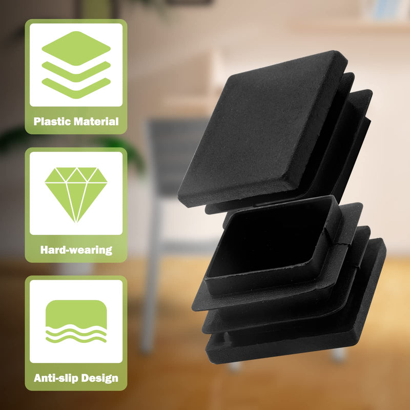4 Pcs 1-1/4" Square Plastic Plug, Black Square Plastic End Cap Furniture Finishing Plug for Pipe Post, Chairs and Furniture 4pcs Black 1-1/4 x 1-1/4 Inch