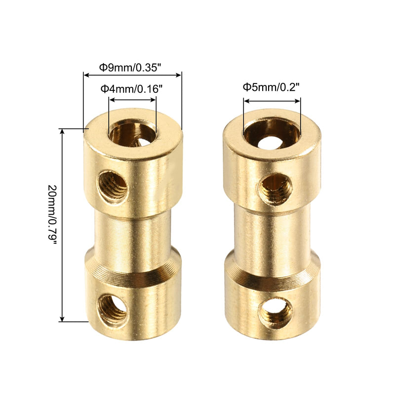 MECCANIXITY 4Pcs 4mm to 5mm Brass Shaft Coupling Joint Connector with Screws Flexible Motor Shaft Coupler for RC Model Car Airplane Motor Wheels Tires Shaft 4