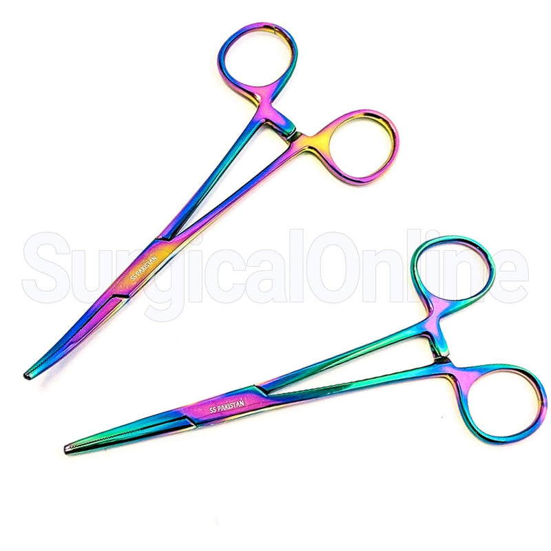 SURGICAL ONLINE Rainbow Hemostat Set - 5" Straight & Curved Mosquito Forceps - Stainless Steel, Locking Clamps for Medical, Fishing, Crafts & Hobby