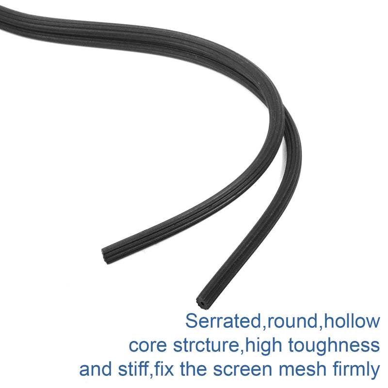 Window Screen Spline, 0.125" x 100' Replacement Round Black Window Screen Retainer Spline, Window Screen Repair