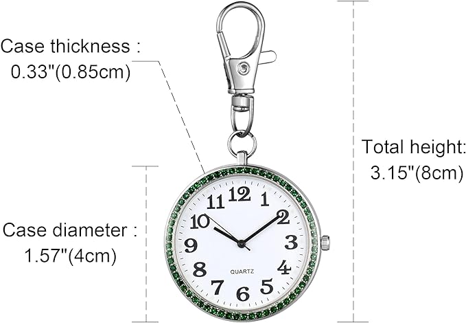 Lancardo Carabiner Watch, Nurse Watch, Pocket Watch, Key Chain, Men's, Women's, Analog, Pocket Watch, Diamond, Trunk, Easy to See, Everyday Life, Climbing, Work, Christmas, Gift, Birthday, Anniversary, Silver (Green), silver: green - NewNest Australia