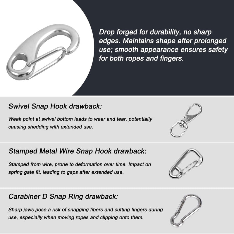 Abimars 4 inch Heavy Duty Rope Connector Spring Snap Hook, Large 316 Stainless Steel Boat Hooks, Load Capacity 1000lbs, Marine Grade Anchor Clips for Rope (2 Pack)