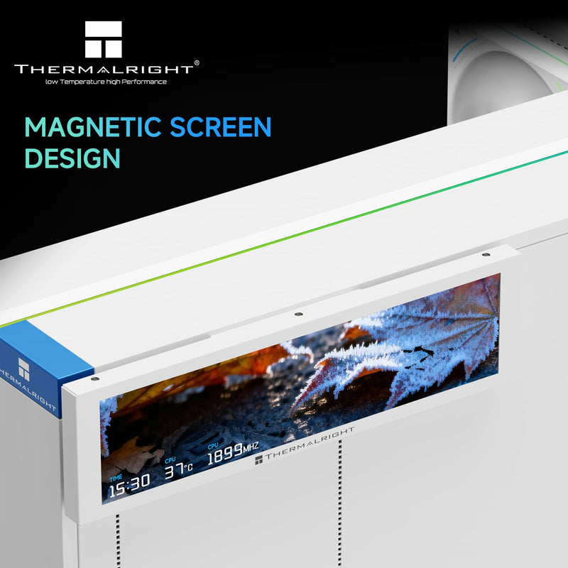 Thermalright Trofeo Vision 9.16 LCD White, 9.16-inch Full-Color LCD Magnetic Display Screen, 1920x480 Resolution, Easy to Install,Master CPU/GPU Temperature(White)