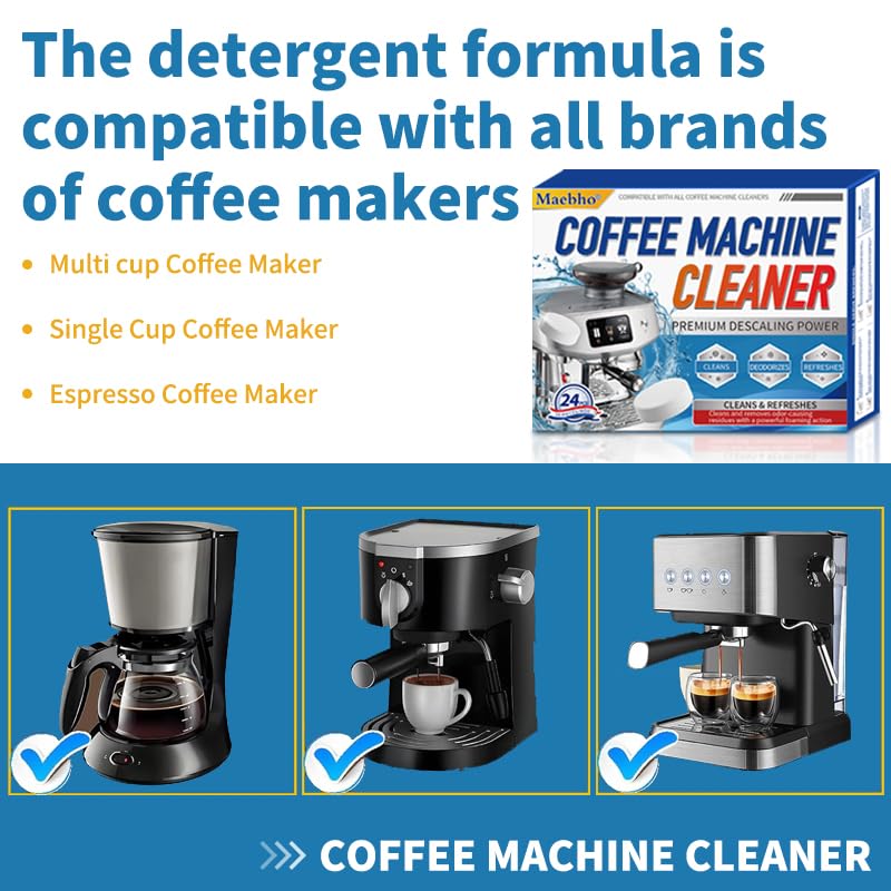 Coffee Machine Cleaner Descaler Tablets - 24 Count Coffee Maker Cleaner Tablets Deep Cleaning and Descaling Compatible With Nespresso, Keurig, Ninja, Delonghi, Miele,Breville
