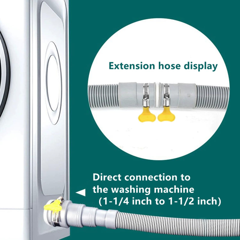 6.5 Feet Washing Machine Drain Hose Universal, Flexible Washer Drain Hose Extension Kits Corrugated Dishwasher Hose w/ 1 Adapter 4 Hose Clamps 1 U-Bend Hose Holder 6.6 Feet