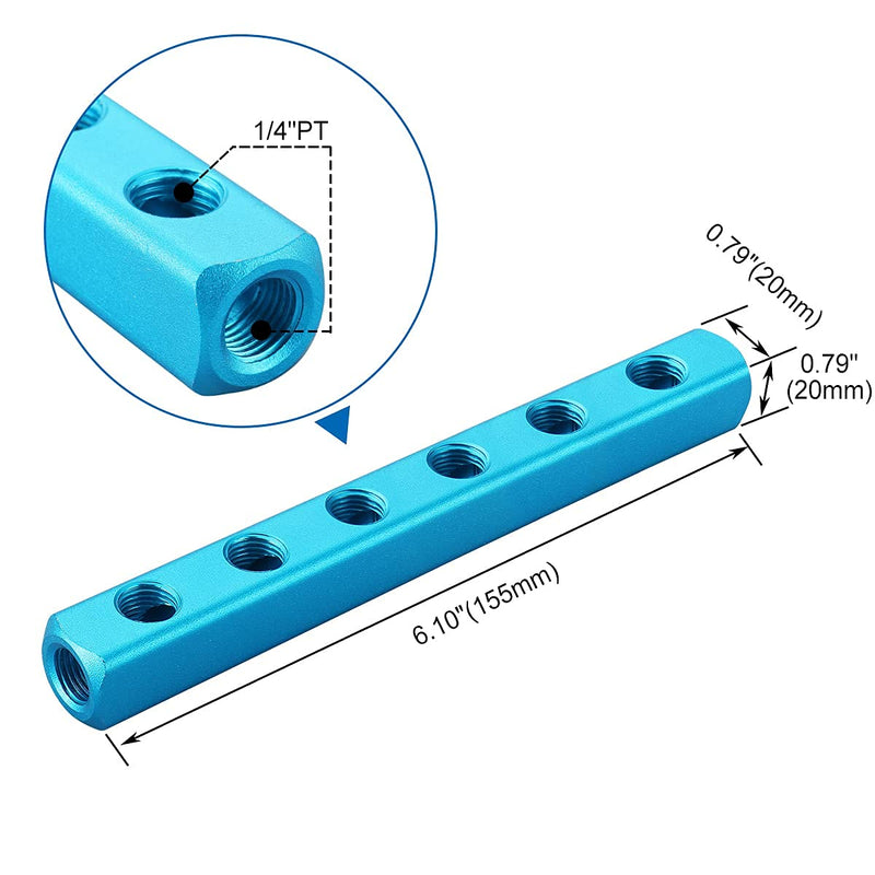 Baomain Manifold Block Pneumatic 5 Way 8 Port 1/4" PT Threaded Ports Quick Connect Air Hose Inline