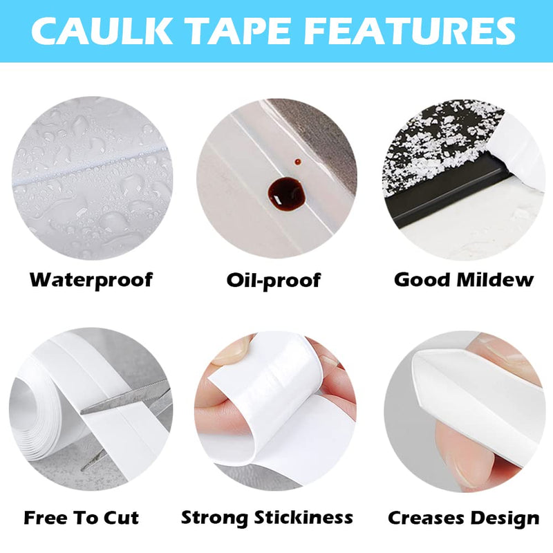 Caulk Strip, 1.5" x 10.5Ft Self Adhesive Caulk Tape, PVC Waterproof Sealing Tape for Bathroom Bathtub Kitchen Toilet Wall White