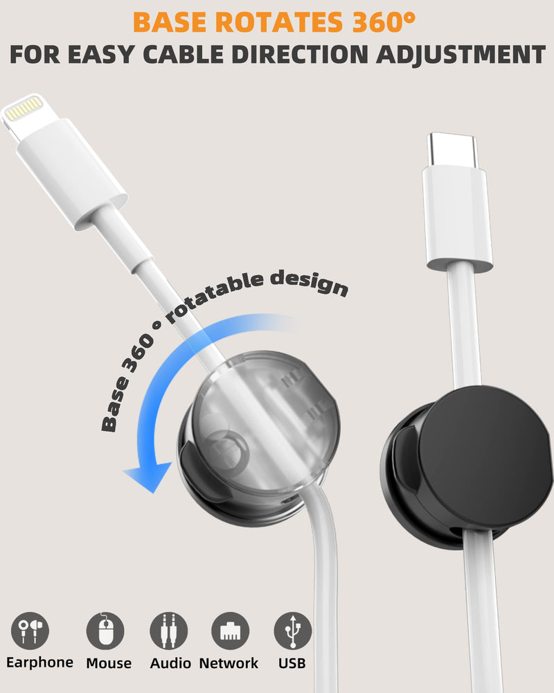 6 Pack Magnetic Cable Organizer, 360° Adjustable Cord Holder, No-Residue Nano Acrylic Adhesive Cord Clips Charger Cable Management for Office Home Desk Phone Car Wall Desktop Nightstand(Black) Black