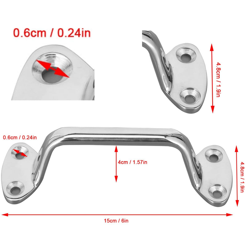316 Stainless Steel Marine Grab Handle, 6 Inch 4 Holes Boat Handrail Bar, Heavy Duty Grab Bar for Boats, Yachts, RV & Home Bathroom (Mounting Screws Not Included) 1