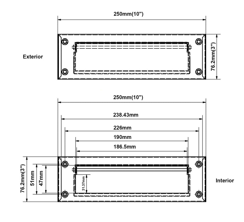 QCAA Solid Brass Mail Slot, with Solid Brass Interior Frame,10" x 3", Polished Brass, 1 Pack, Made in Taiwan