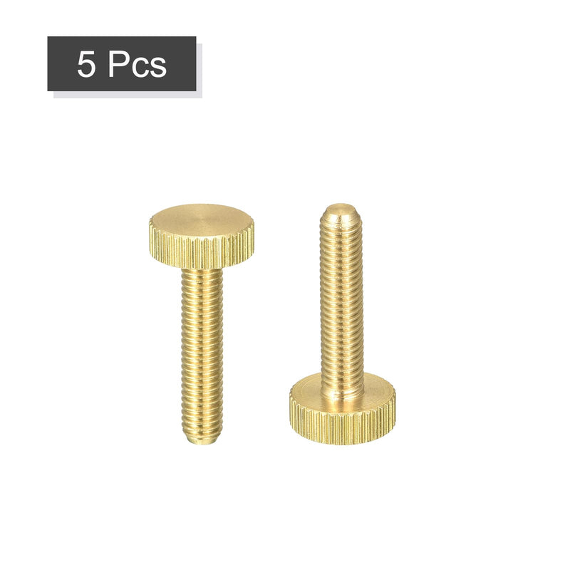 uxcell Knurled Thumb Screws, M5x25mm Flat Brass Bolts Grip Knobs Fasteners for Home, Electronic, Machine 5Pcs