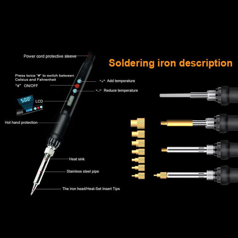 60W Digital Soldering Iron with Heat Set Insert Tool Tips and 380 Pcs Kit Threaded Inserts M2 M2.5 M3 M4 M5 M6(1/4) M8 for inserts 3d printing and plastic