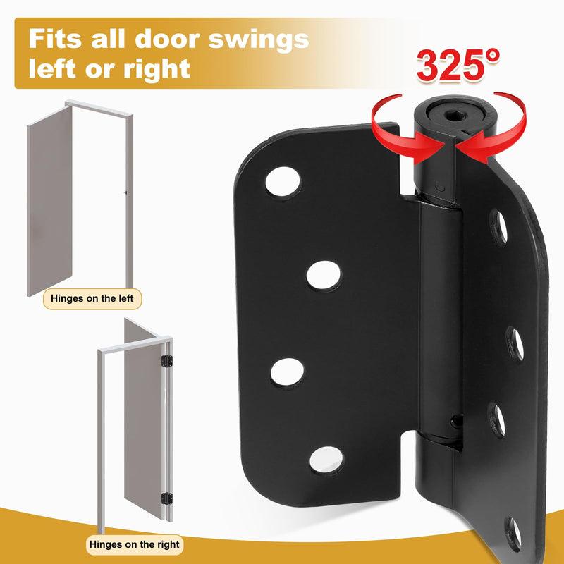 2 Pack | Self Closing Door Hinges 3.5”×3.5”, HBL' Automatic Door Closer Hinges with 5/8" Radius Corners, Adjustable Spring Door Hinge for Home, Garage & Basement Doors. ‎3.5" x 3.5" Black 2