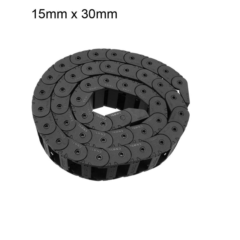 uxcell Drag Chain Cable Carrier Open Type with End Connectors 15X30mm 1 Meter Plastic for Electrical CNC Router Machines Black 15mmX30mm