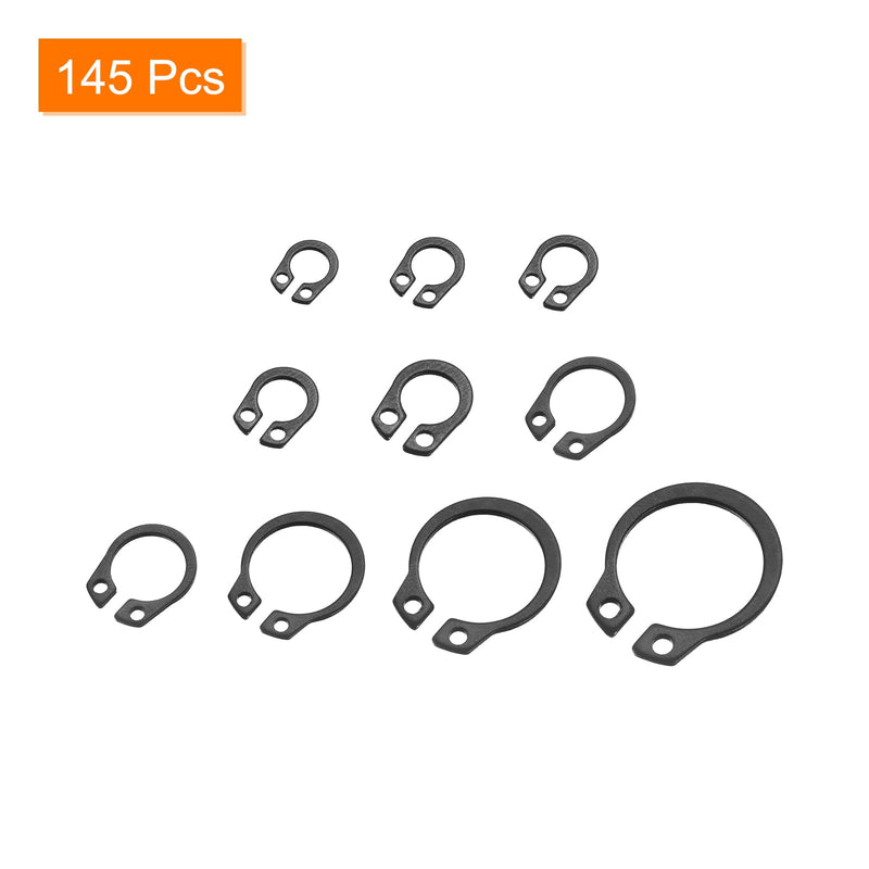 uxcell 145 Pcs External Retaining Rings, 10 Sizes(M5, M6, M7, M8, M9, M10, M11, M12, M13, M14) 65Mn Carbon Steel Circlip Snap Rings Assortment Kits for Valves Electrical Appliances